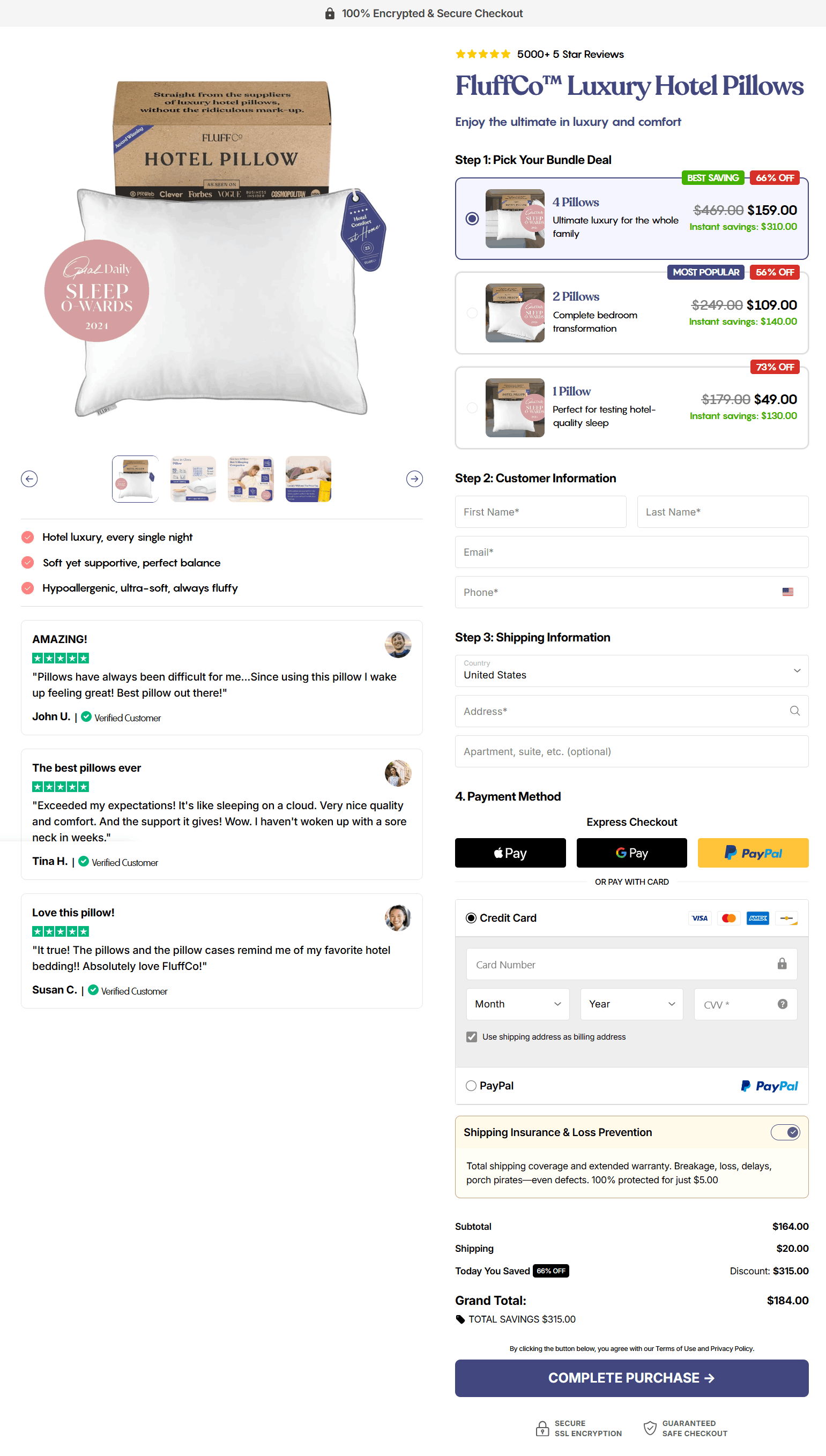 FluffCo Zen Pillow checkout page